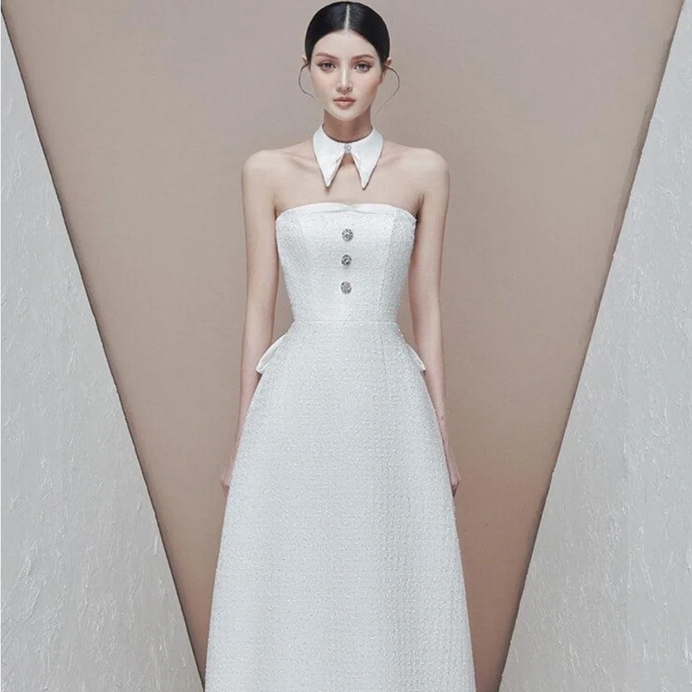 Raffiné Designer White Strapless Tweed Midi Dress - Picture 4 of 7